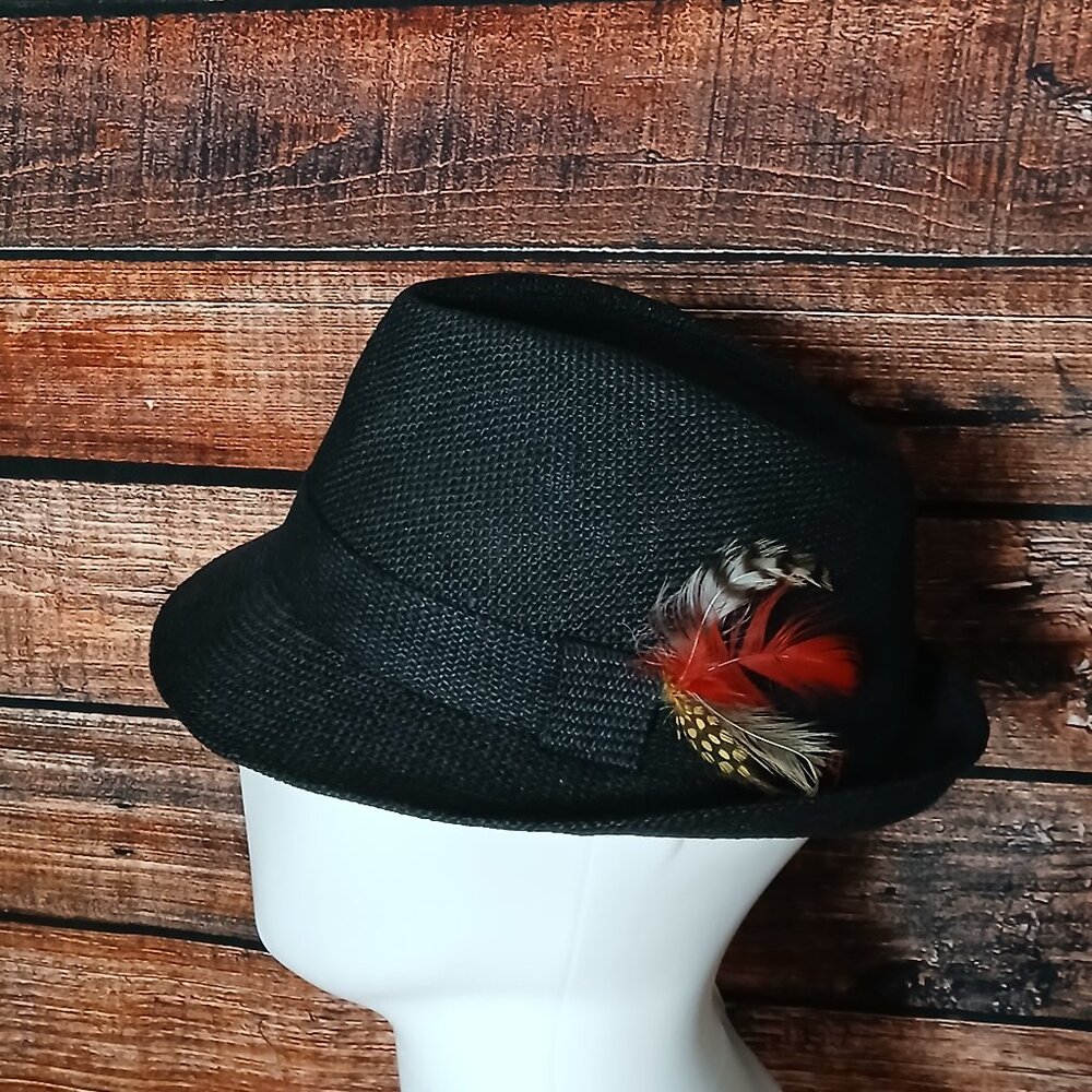 Dobbs Vintage Linen Fedora Hat Size M Black Peacock Feather